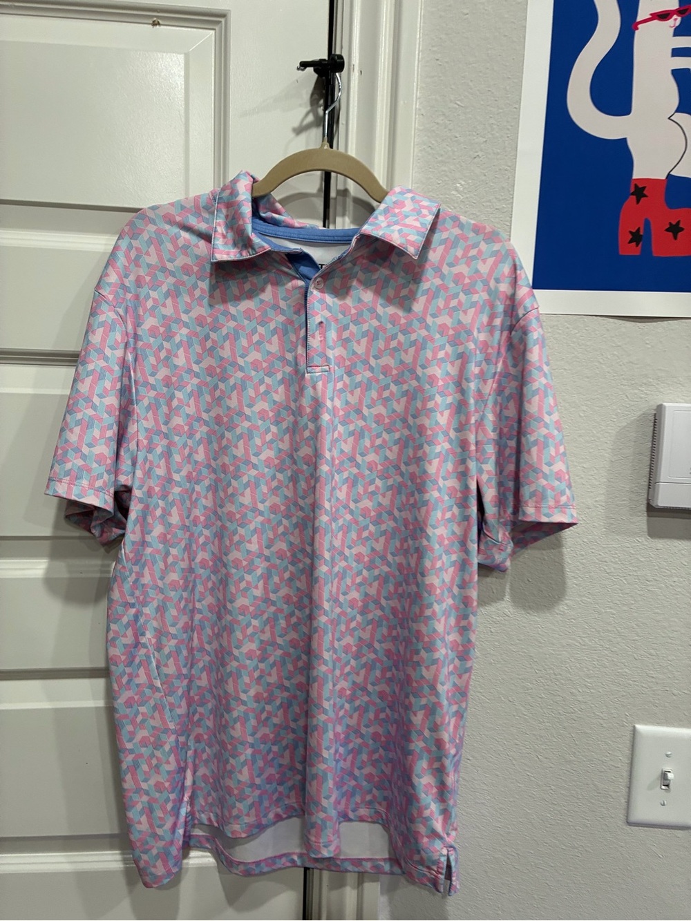 Men's Pink & Light Blue Patterned Polo Shirt